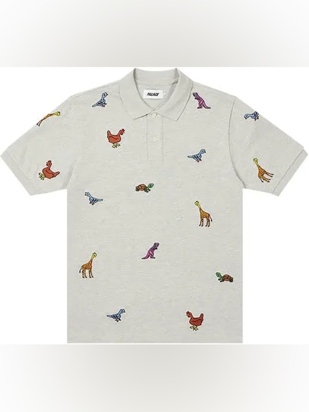 Palace Embroidered Animal Polo Shirt in Light Gray